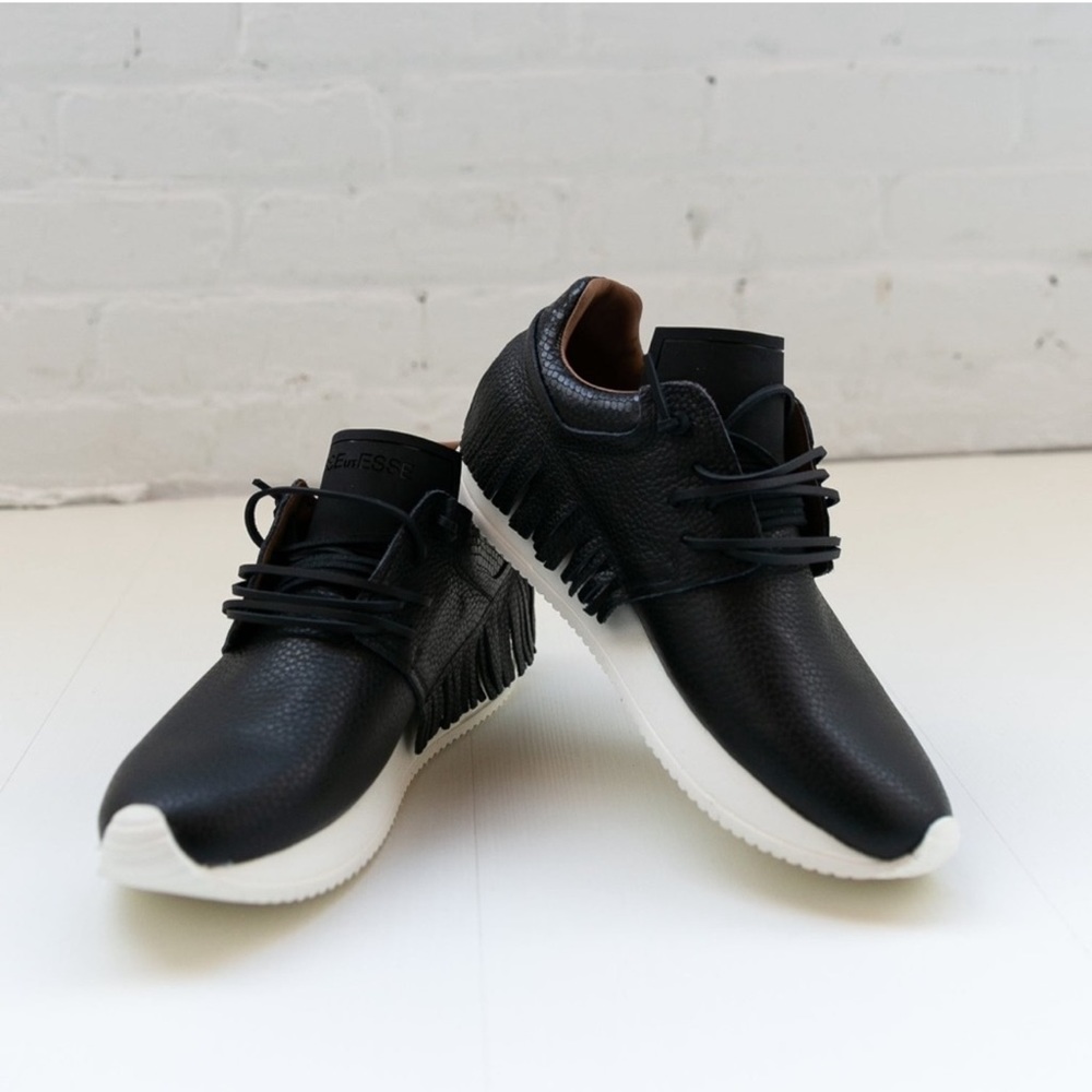 ESSEutESSE Black Fringe Leather Sneakers